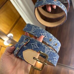 Sold on fb! Louis Vuitton Blue Denim Belt with Gold Buckle- size 85/34